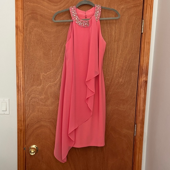 Vince Camuto Dresses & Skirts - Vince Camuto Pink Asymmetrical Dress with Embellished Neckline